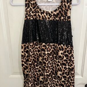 Stylish Leopard Print Tank Top with Black Sequin Accent